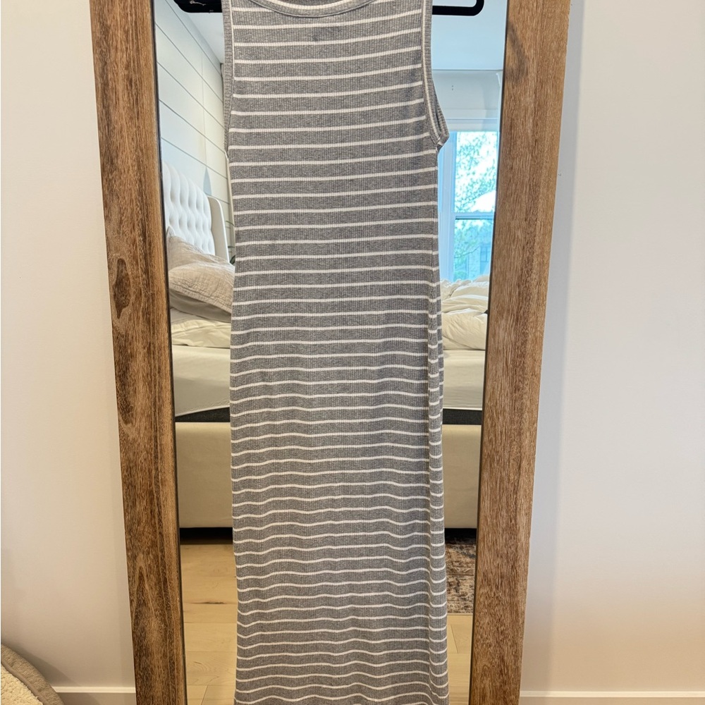 Striped Gray Sleeveless Maxi Dress
